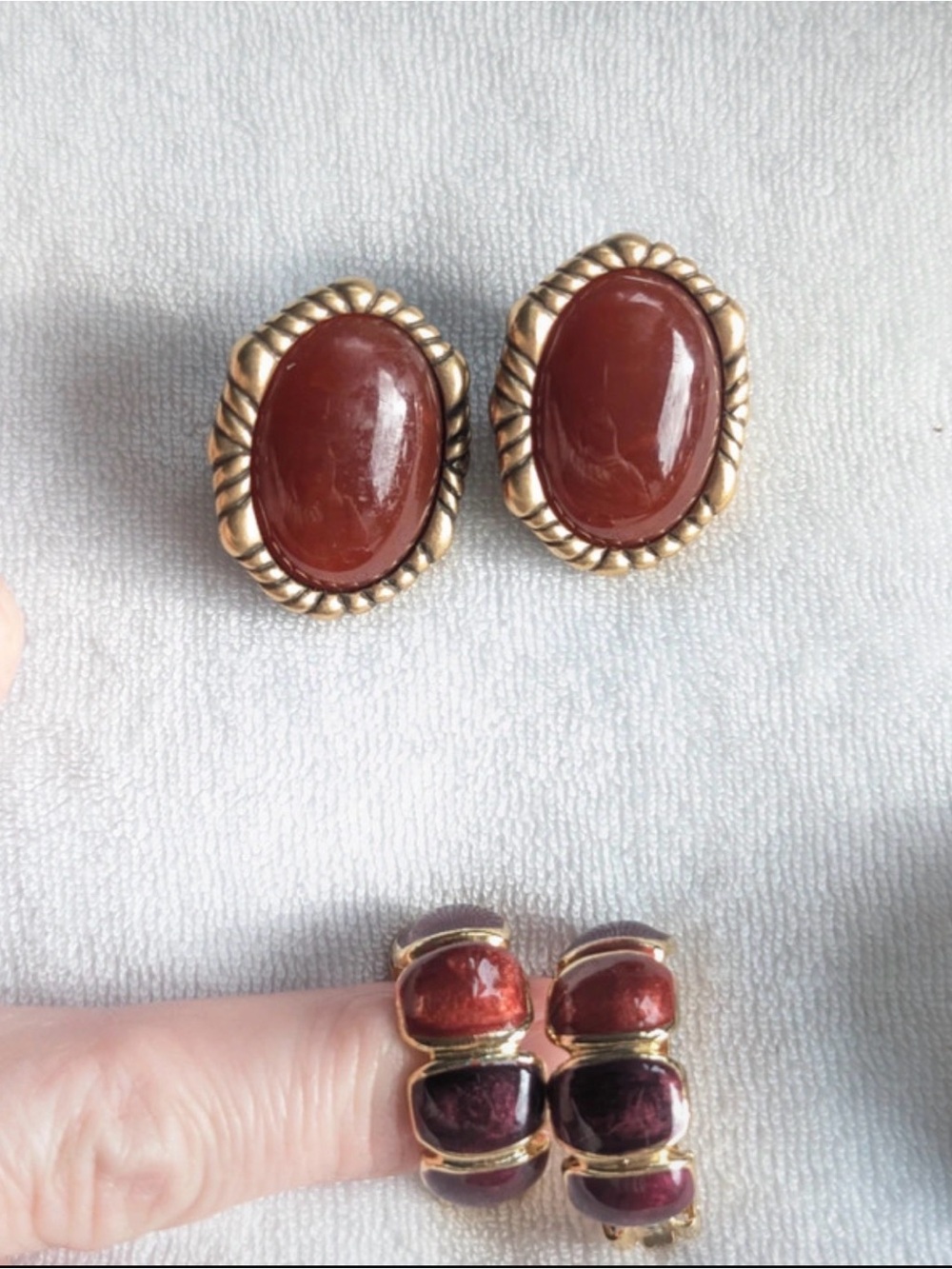 Monet Turquoise Blue & Amber Enamel Clip-On Earrings - Picture 3 of 7